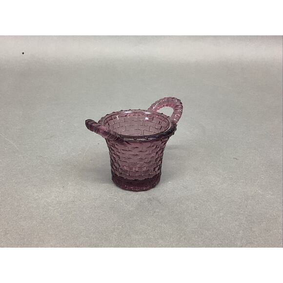 Boyd Glass Purple Amethyst Basket with Handles Toothpick Holder - Picture 2 of 10